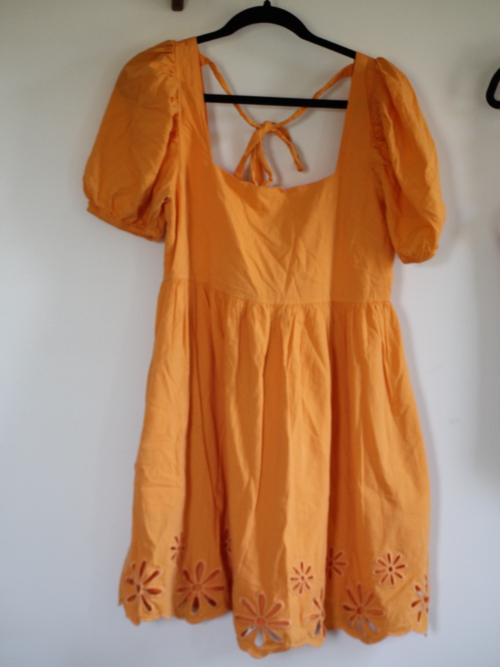 Orange Puff-Sleeve Sundress with Cutout Hem